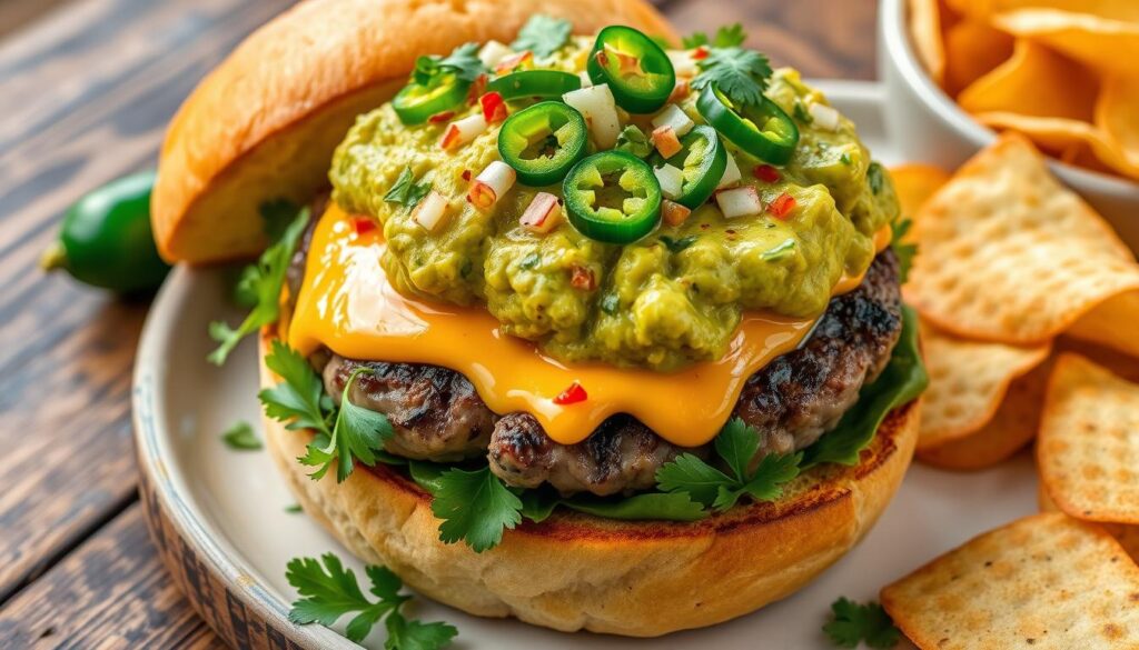 Guacamole and Queso Burger