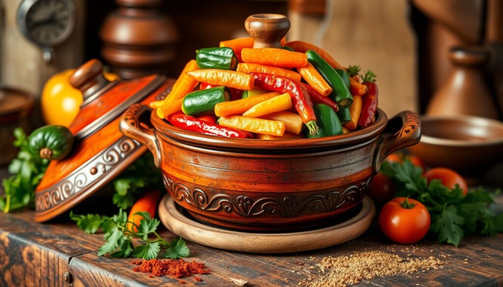 Layering ingredients in a tagine