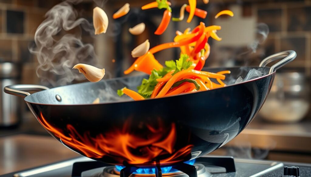 Wok stir fry cooking